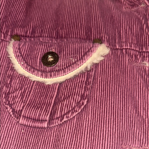 Plum fuchsia fur collar corduroy cropped light jacket - Picture 8 of 11